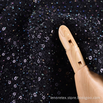100% Polyester Woven Black Metallic Paillettes Tweed Fabric